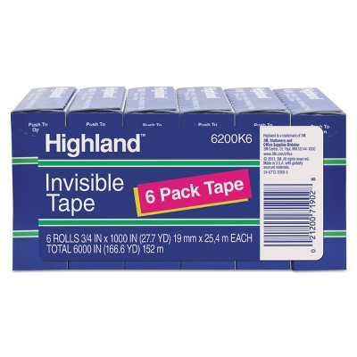 Highland Invisible Permanent Mending Tape, 3/4&#34; x 1000&#34;, 1&#34; Core, Clear, 6/Pack