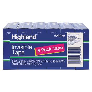 Highland Invisible Permanent Mending Tape, 3/4" x 1000", 1" Core, Clear, 6/Pack