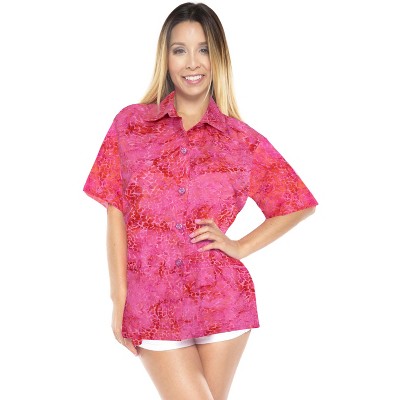 LA LEELA Women's Short-Sleeve Summer Blouses Beach Bohemian Party Vacation Relaxed Fit Button Up Hawaiian Shirt for Women
