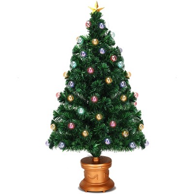 Costway 4Ft Pre-Lit Fiber Optical Firework Christmas Tree Gold Top Star