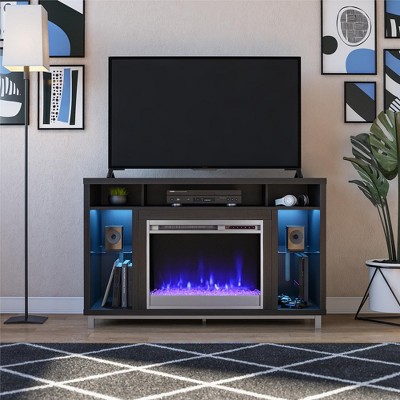 Modern Black Oak Fireplace TV Stand with Colorful Lighting Options