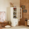 HDZNVF 75.25 inch Tall Freestanding Pantry Cabinet with Glass Door & Lattice Window, Farmhouse Display Cabinets with Storage, White - 4 of 4