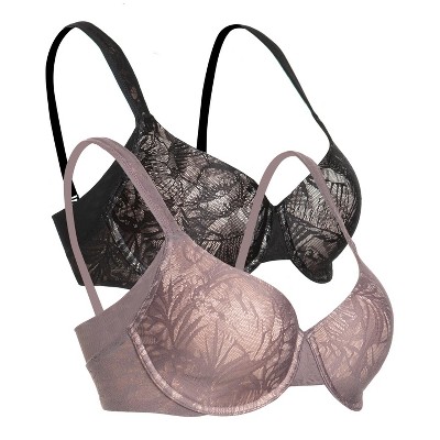 Paramour by Felina | Marvelous Side Smoothing T-Shirt Bra 2-Pack (Black  Warm Neutral, 36D)