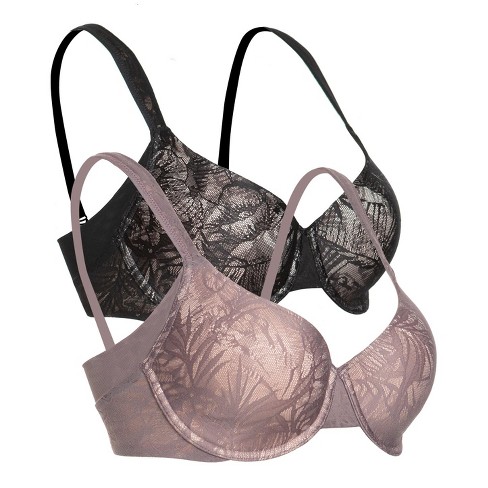 Smart & Sexy Womens Add 2 Cup Sizes Push-up Bra 2 Pack In The Buff/black  Hue With Lace Wings 38c : Target