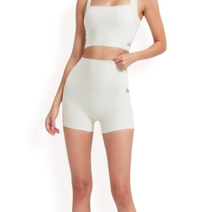 Anna-Kaci Active Women's High-Waisted Ribbed Shorts with Crisscross Back Detail - 1 of 4