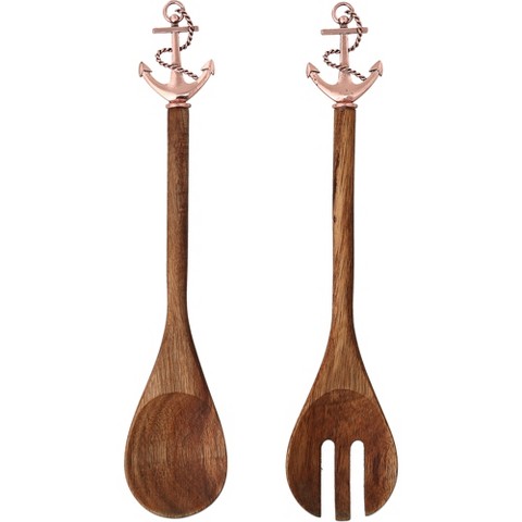Pavilion Gift Company Anchor - 13" Acacia 2 Piece Utensil Set - Kitchen Utensil Sets