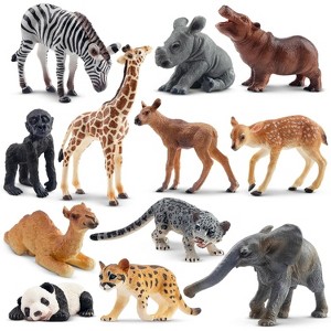 12-Piece North American Forest Animal Figurines Set, Includes Moose, Wolf, Bear and Eagle for Educational Play - 1 of 4