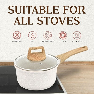 Cream 14-Piece Non-Stick Carbon Steel Cookware Set