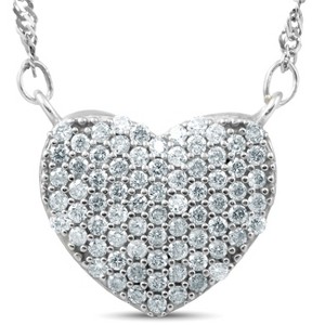 Pompeii3 1ct Pave Diamond Heart Shape Pendant 14k White Gold 1/2" Tall - 1 of 3