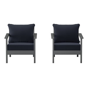 WestinTrends Avalon Outdoor Modern HDPE Patio Club Chairs with Deep Seat Cushions (Set of 2) - 1 of 4