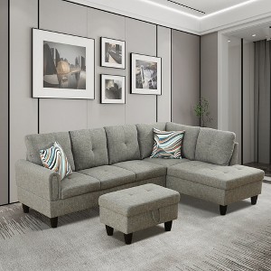 DOMETOUR Living Room Sofa Set 3Pcs(Sofa+Chaise+Ottoman) - 1 of 4
