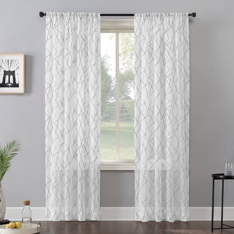 Abstract Geometric Embroidery Light Filtering Rod Pocket Curtain Panel - No. 918, 1 of 8