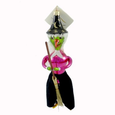 Laved Italian Ornaments 8.25 In Happy Green Witch Felt Skirt Halloween Tree Ornament , Halloween Broom (PC)