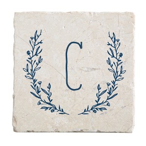 Personalization Mall Farmhouse Floral Personalized Letter Tumbled Stone Coaster Set - 1 of 1