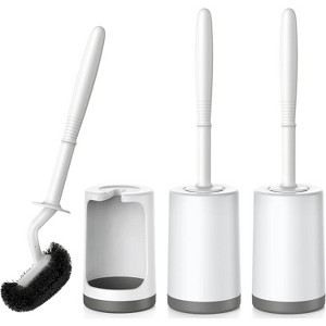 HAMITOR Toilet Bowl Brush Holder Set: Curved Design with Holder for Deep Cleaning Under Rim - Compact Hidden Scrubber for Small Space - 1 of 4