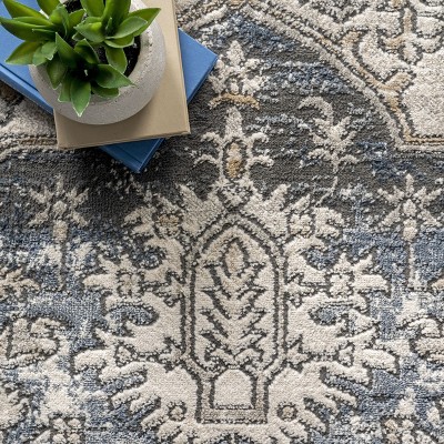 Elysian Blue Medallion 4'x6' Flat Woven Synthetic Area Rug
