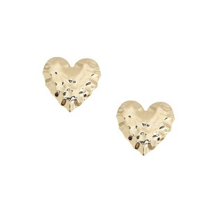 SOHI Women's California Gold Dented Textured Heart Stud Earrings - 1 of 4