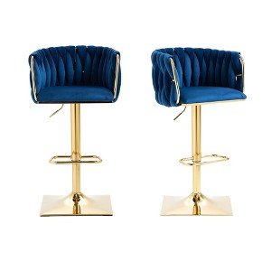 20.5" Vintage Velvet Counter Height Bar Stools Set of 2 with Back and Footrest for Kitchen, Dining Room, or Bar - 1 of 4