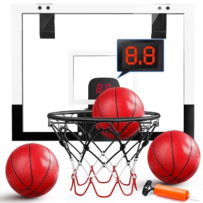 Skirfy Indoor Basketball Hoop Set with 3 Balls, Pro Mini Basketball Hoop for Door with Electronic Scoreboard, Black