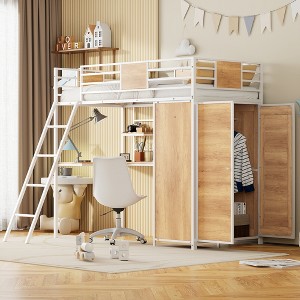 Twin Size Loft bed with L-Shape Desk and Wardrobe 4B - ModernLuxe - 1 of 4