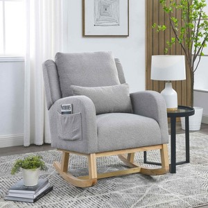 Airsurfer 27.5 "W Modern Accent High Back Living Room Casual Armchair Rocker with One Lumbar Pillow, Two Side Pockets,Teddy Gray - 1 of 4