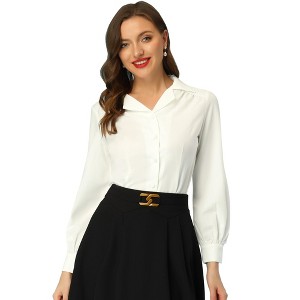 INSPIRE CHIC Women's Vintage Collared Long Sleeve Work Button Down Shirt - 1 of 4