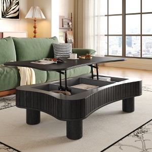 GDFStudio Norton Mid-Century Modern Lift-Top Fluted Wood 42" Coffee Table with Hidden Compartment - 1 of 4