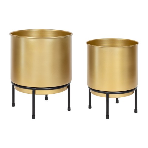 Kate and Laurel Ilena Round Metal Freestanding Planter, 2 Piece, Gold