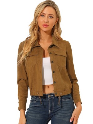 INSPIRE CHIC Women's Faux Suede Casual Spread Collar Button Up Biker Moto Jacket