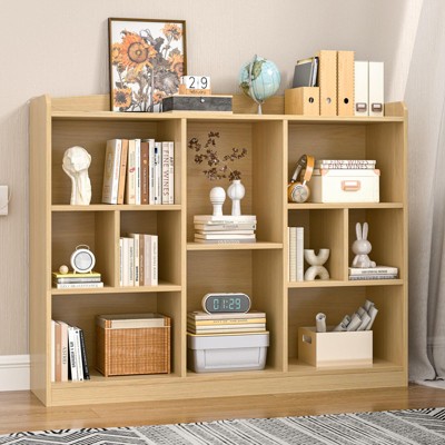 Kids 10-Cube Bookshelf & Toy Storage Organizer, Adjustable Shelf, Display Bookcase, Oak Color