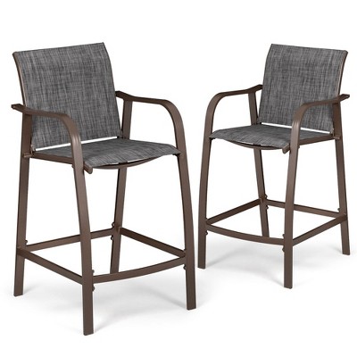 Crestlive Products Outdoor Aluminum Bar Stools Set of 2 Counter Height Bar Stool All-Weather Patio Furniture with Armrests