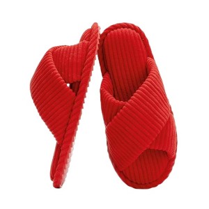 TIME HOLLOW Red Corduroy Crossband Open-Toe Slippers - 1 of 3