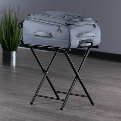 Tavin Black Metal Folding Luggage Rack with Nylon Straps