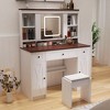 Vanity Desk With Mirror And Lights, Adjustable Lighting 3 Modes Makeup Mirror, Makeup Table With Power Strip, Cushioned Stool For Bedroom - 4 of 4