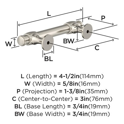 Brushed Nickel 3-Inch Center-to-Center Cabinet Pull with Mounting Hardware