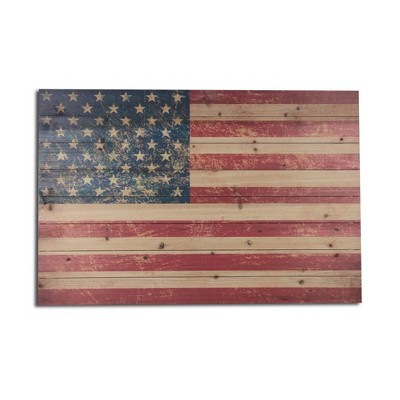 24" x 36" USA Flag Print on Planked Wood Wall Sign Panel Red/White/Blue - Gallery 57: Patriotic Decor, Horizontal Orientation