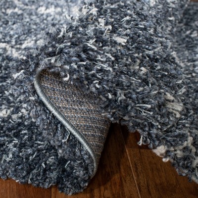 Luxurious Boho-Chic Blue Geometric Shag Area Rug 59in