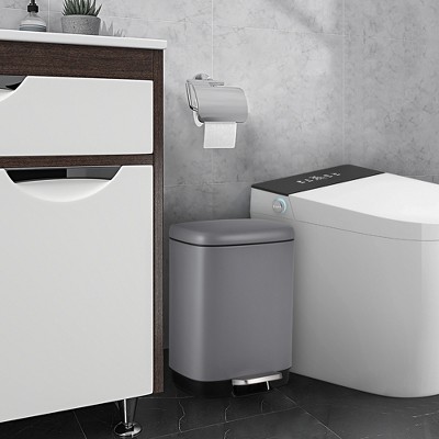 12L Kitchen Hands-Free Trash Can with Foot Pedal and Trash Bag Ring, Ultra-Slim Bathroom Trash Can Suitable for Bathroom, Bedroom and Kitchen