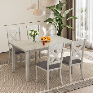 VECELO Farmhouse Style Dining Table Set, Rubber Wood Table with 4/6 Upholstered Dining Chairs, Gray - 1 of 4