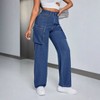 Women's High Waisted Cargo Jeans Wide Leg Denim Pants with Utility Pockets - 3 of 4