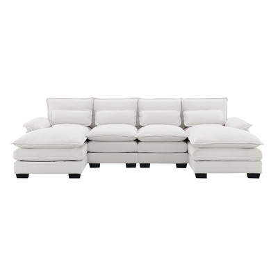 TiramisuBest 109.8" U-Shaped Modular Sectional Sofa with Chaise Lounge & Waist Pillows, 6-Seat Sleeper Couch for Living Room, Apartment, Gray