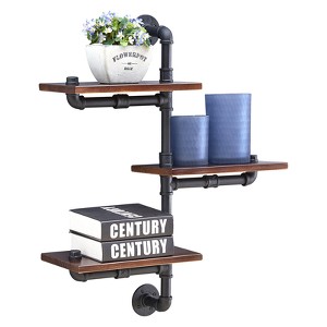 Danya B. 31.1" x 24.2" 3 Tier Industrial Pipe Wall Shelf Brown/Black: Hardwood & Metal, Open Shelving Storage - 1 of 4