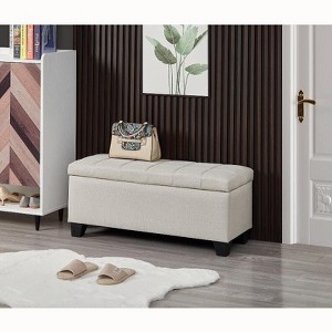 NicBex Modern 35" Storage Bench Rectangular Accent Stools with Linen Fabric for Bedroom and Entryway - 1 of 4