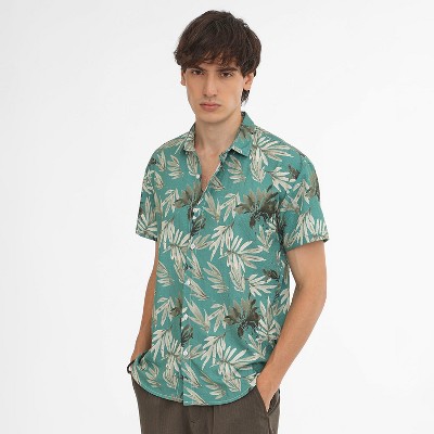 Campus Sutra Men Men's Sea Green Breezy Foliage Shirt