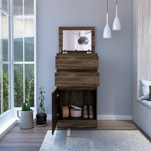 Standing Jewelry Cabinet with Top Flip Mirror, Jewelry Box Chest with 2 Drawers and Door - 1 of 4