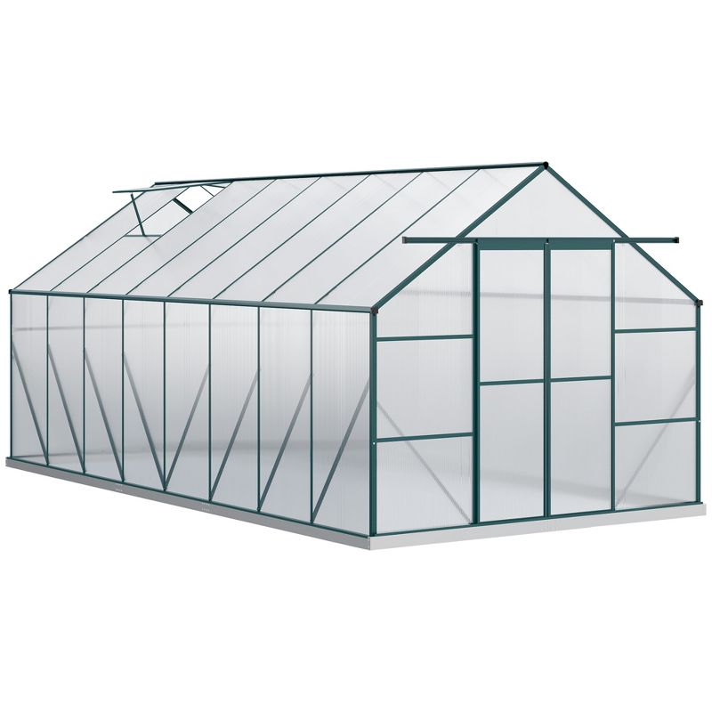 Outsunny Aluminum Greenhouse Polycarbonate Walk-in Garden Greenhouse Kit with Adjustable Roof Vent, Rain Gutter and Sliding Door, 4 of 7