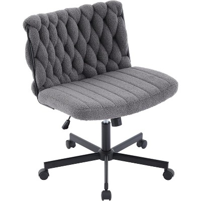 Wide Seat Armless Office Chair, Criss-Cross Legged Computer Task Chair with Wheels, Cute Desk Chair for Vanity, Home Office or Work