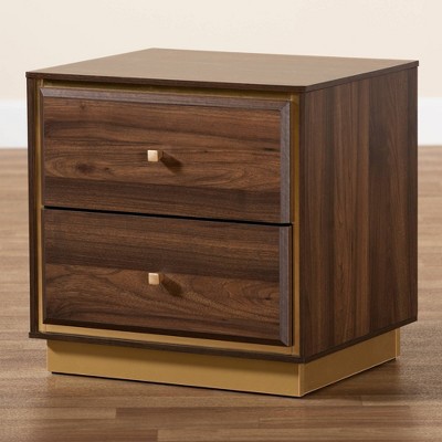 Cormac Walnut Brown and Gold Metal 2-Drawer Nightstand