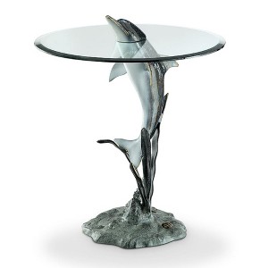 SPI Home Surfacing Dolphin End Table – 26" Tall Bronze Metal Coastal Accent Table with Glass Top, Marine-Inspired Sculptural Base - 1 of 3