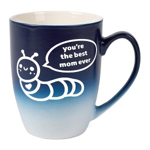 Elanze Designs Mother's Day Appreciation Coffee Cup Mug 12 Ounce Ceramic With Ombre Gradient Best Mom Ever Caterpillar Navy Blue and White - 1 of 4